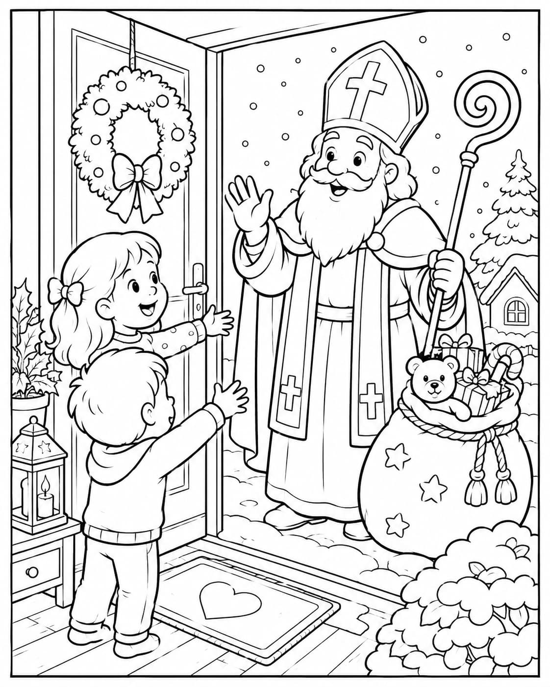 Nikolaus Motiv 7 als kostenloses Ausmalbild für Kinder